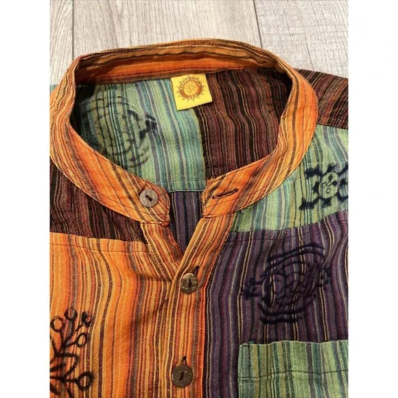 Rare Karma Circle USA Handmade Patchwork Shirt Men XXL 2XL Kurta reyn spooner - Picture 3 of 7